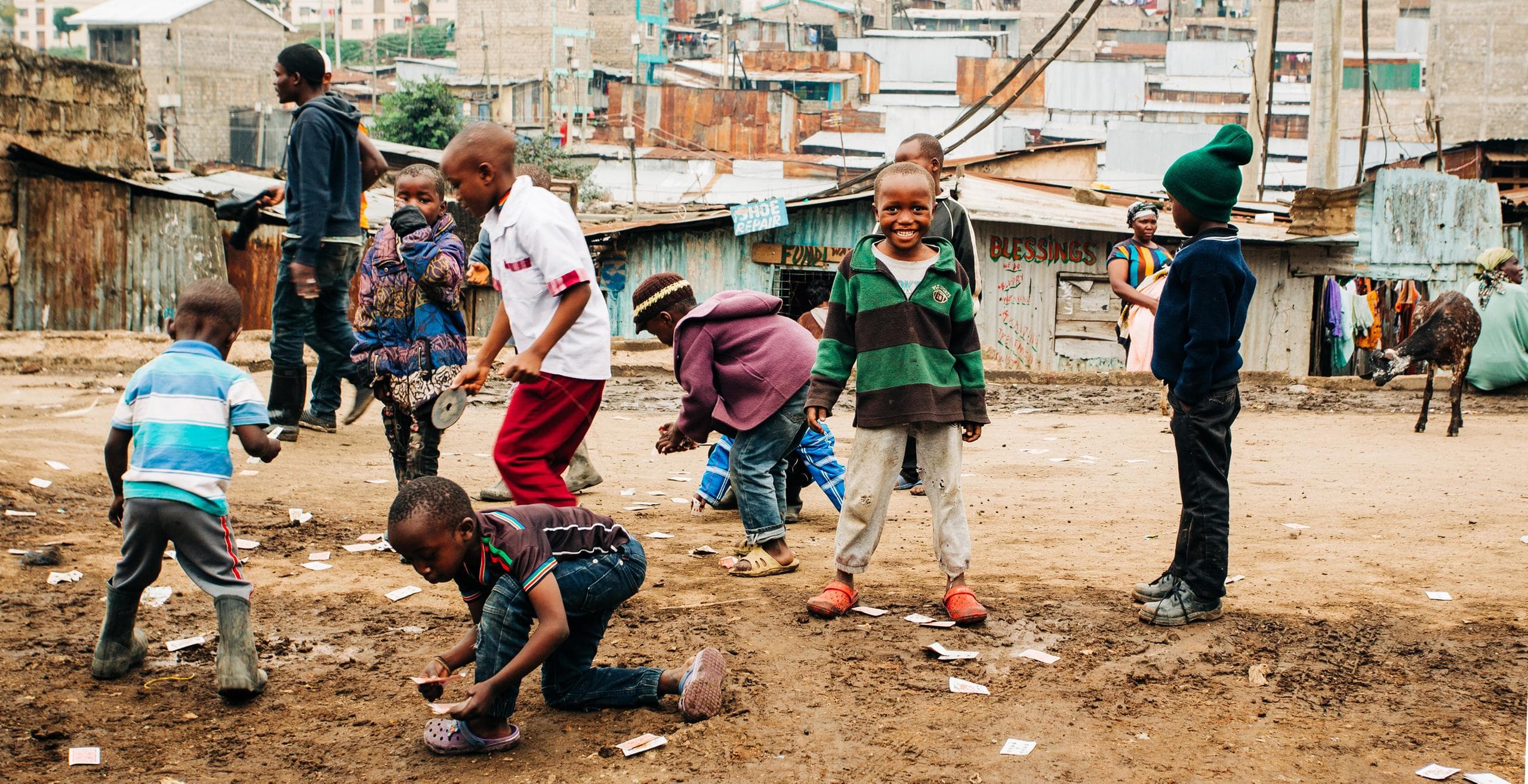 Group of boys playing in a poor township